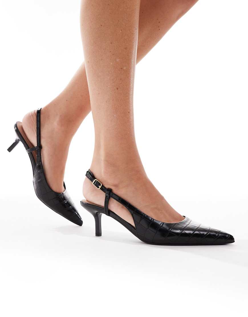 New Look - Slingback-Schuh in Kroko-Schwarz mit Kitten-Absatz von New Look
