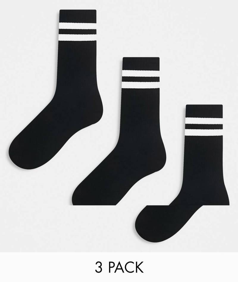 New Look - Sportsocken mit Streifendetail in Schwarz im 3er Pack von New Look