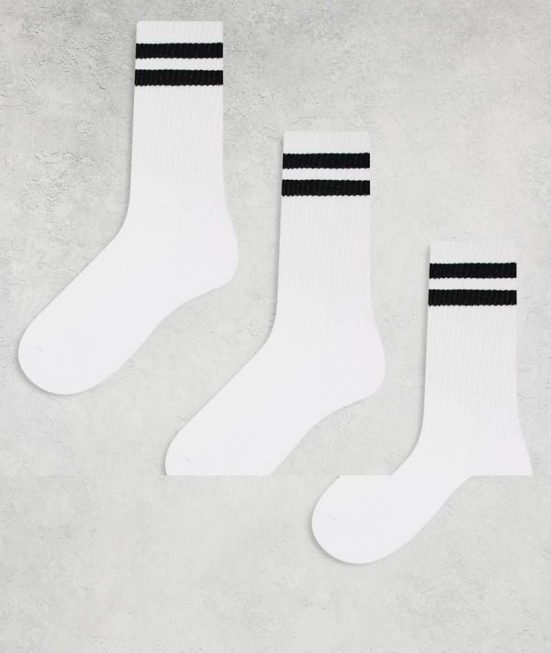 New Look - Sportsocken mit Streifendetail in Weiß im 3er Pack von New Look