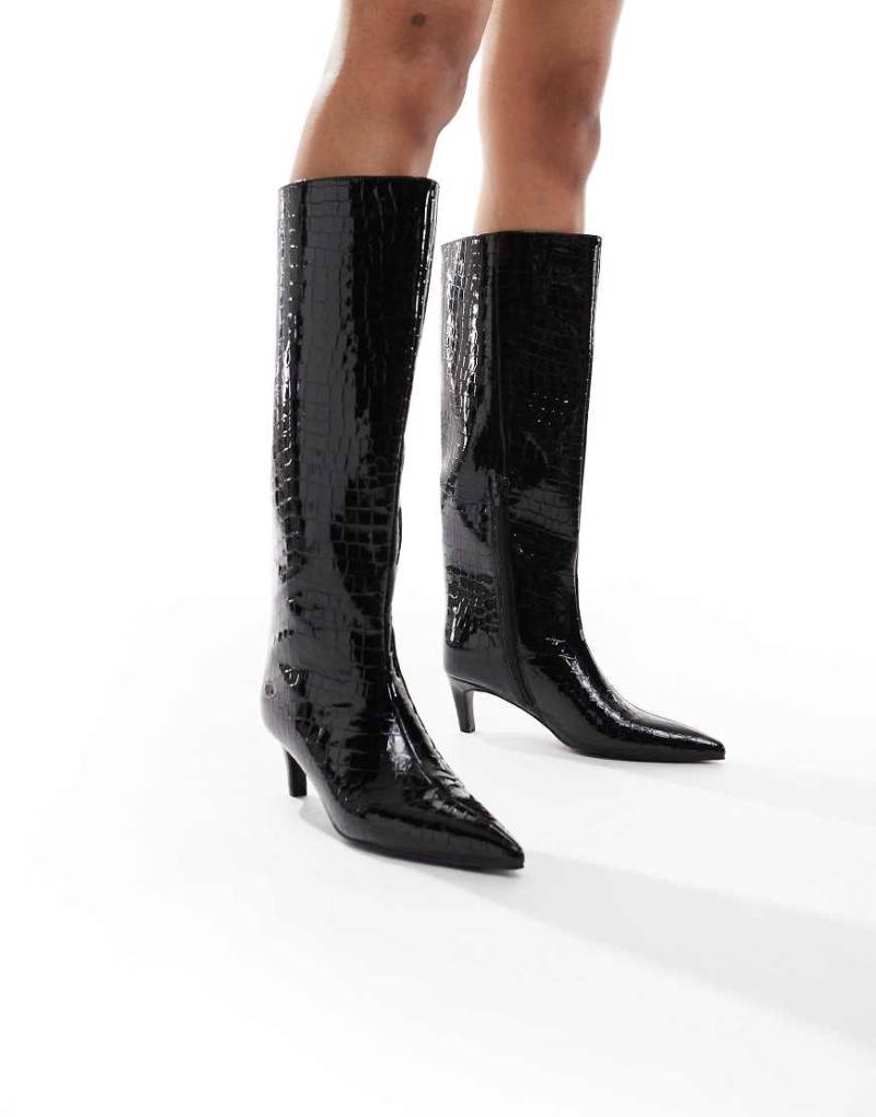New Look - Stiefel in schwarzer Lackoptik mit Stiletto-Absatz von New Look