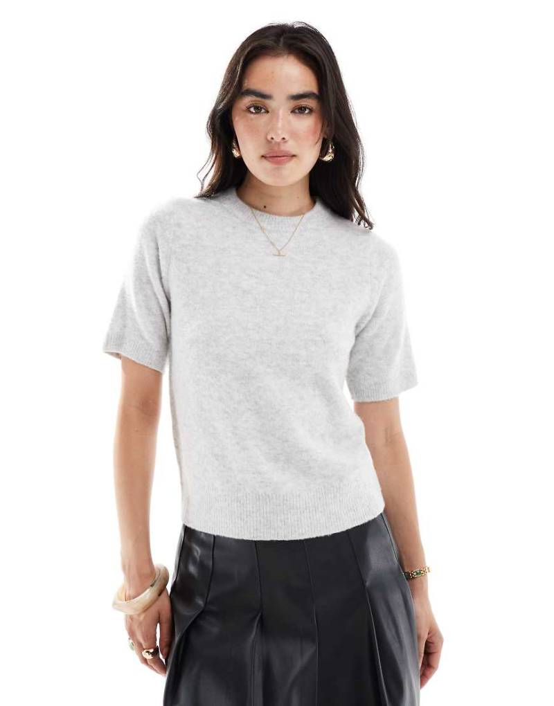 New Look - Strick-T-Shirt in Hellgrau mit Puffärmeln von New Look