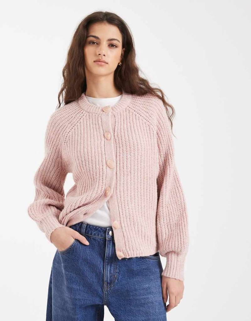 New Look - Strickjacke in Rosa mit Rundhalsausschnitt und Raglanärmeln von New Look