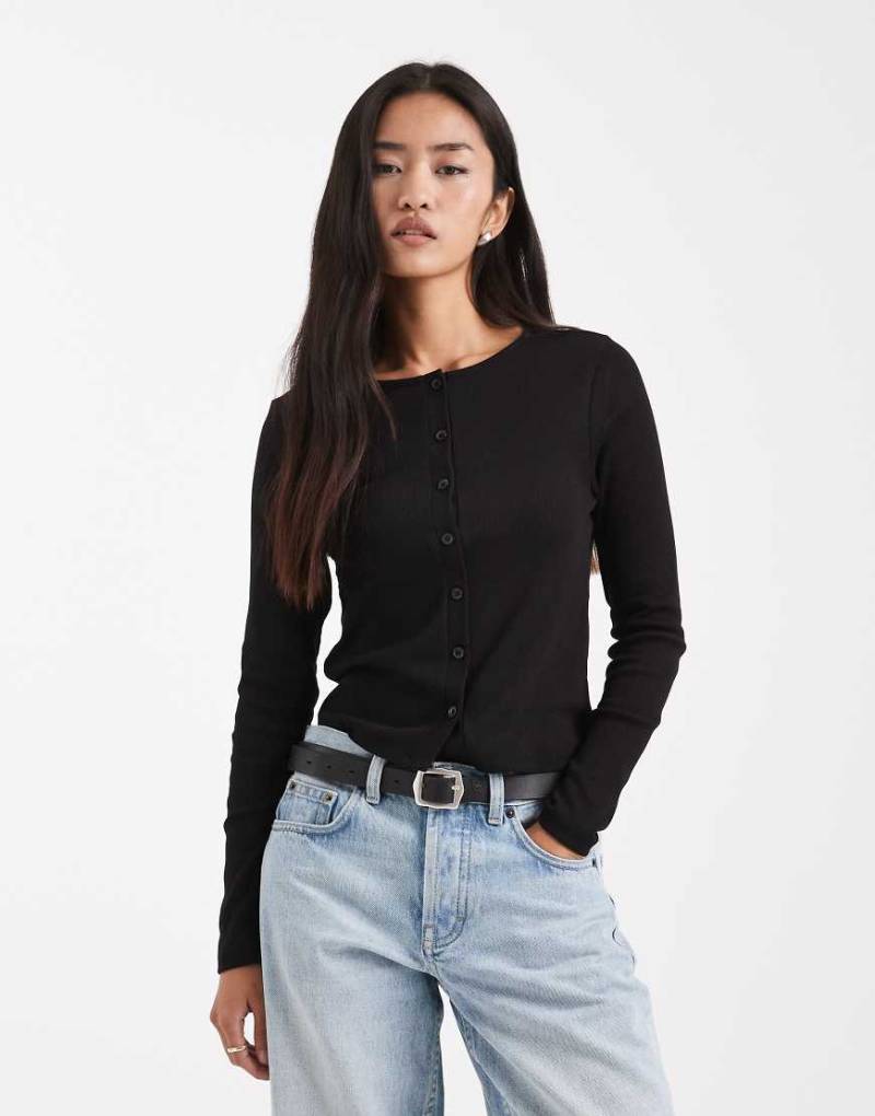 New Look - Strickjacke in Schwarz mit Rundhalsausschnitt von New Look