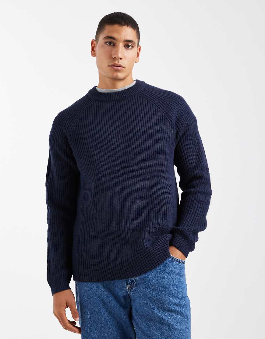 New Look - Strickpullover in Dunkelblau mit Patentmuster-Marineblau von New Look