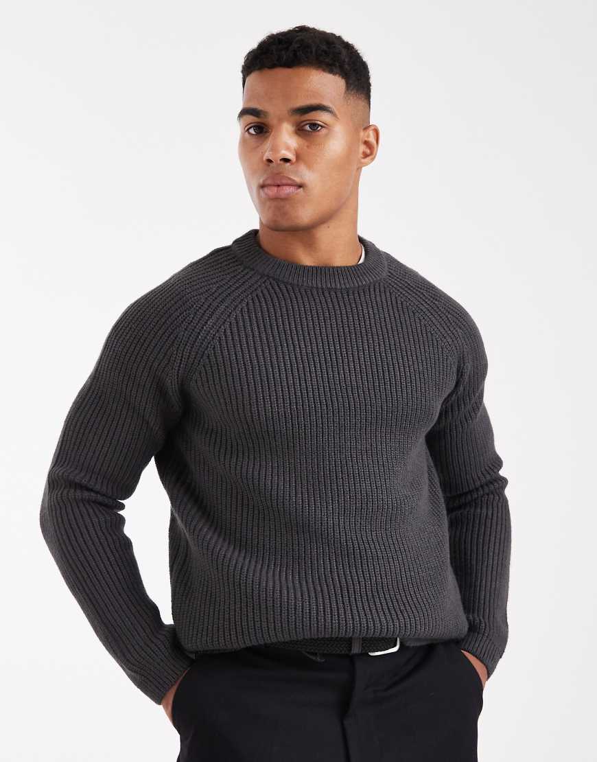 New Look - Strickpullover in Dunkelgrau mit Patentmuster von New Look