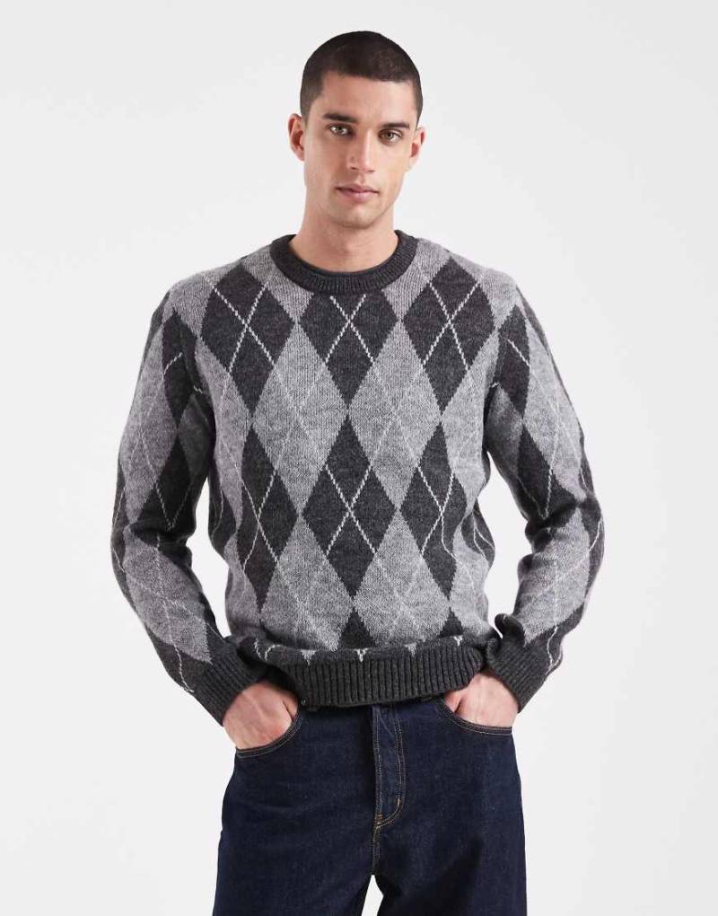 New Look - Strickpullover in Grau mit Argylemuster von New Look