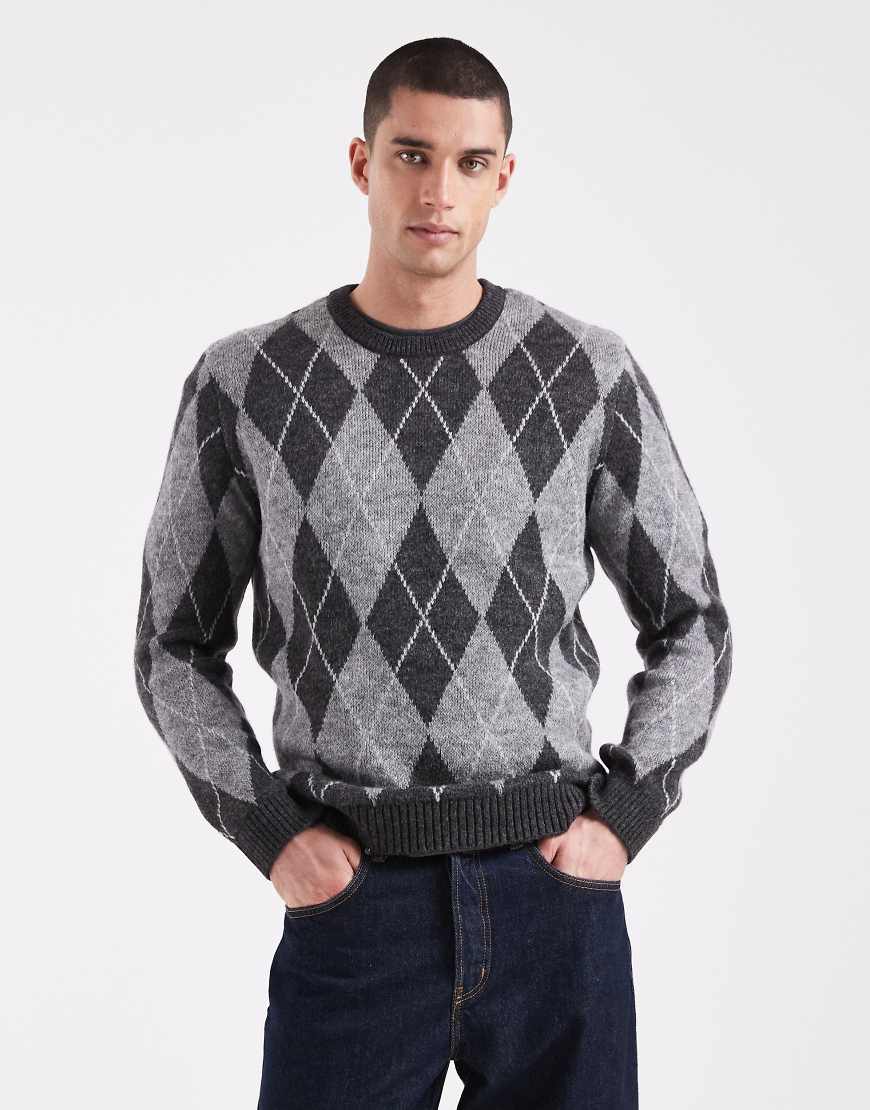 New Look - Strickpullover in Grau mit Argylemuster von New Look