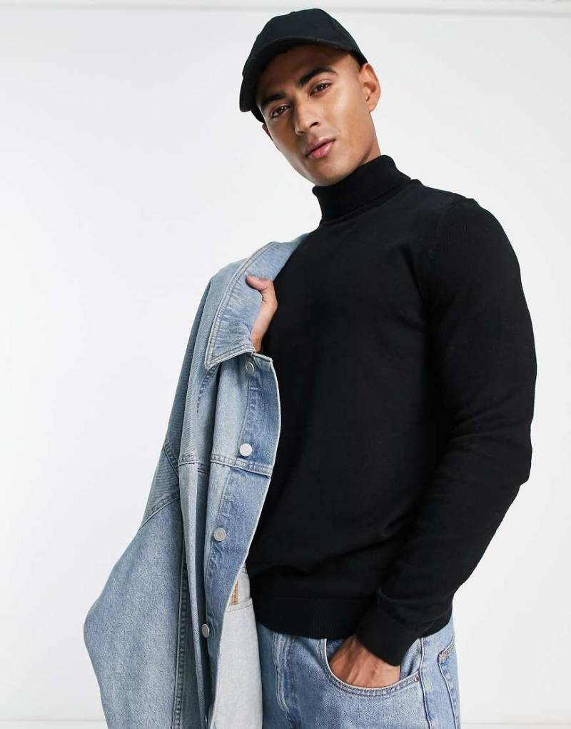 New Look - Strickpullover in Grau mit schmalem Schnitt und Rollkragen-Schwarz von New Look