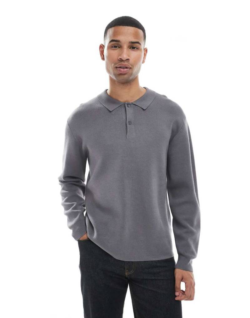 New Look - Strickpullover in Mittelgrau mit Polo-Kragen von New Look