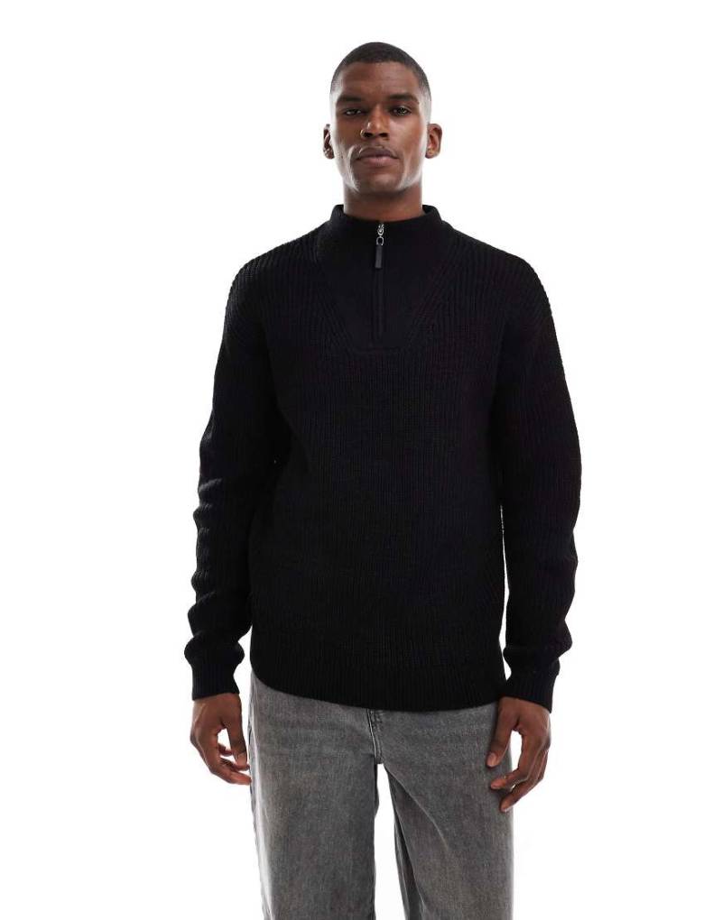 New Look - Strickpullover in Schwarz mit Patentmuster und kurzem Reißverschluss von New Look