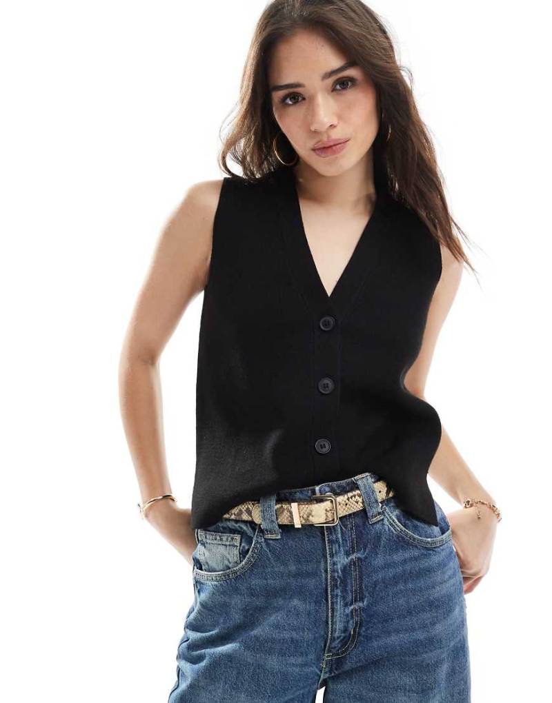 New Look - Strickweste in Schwarz mit Knopfleiste von New Look