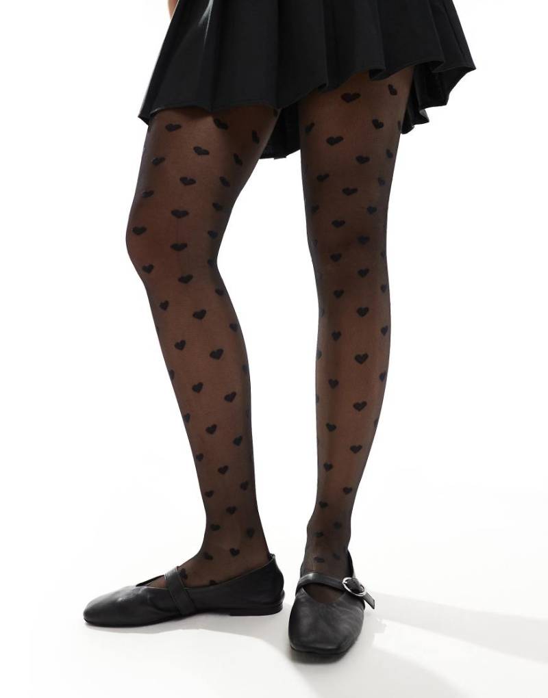 New Look - Strumpfhose in Schwarz mit Herzmuster von New Look