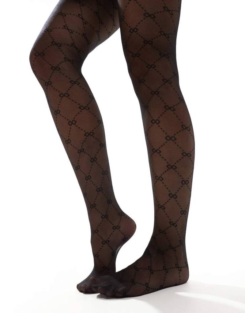 New Look - Strumpfhose in Schwarz mit Monogramm-Print von New Look