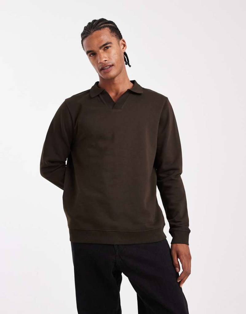 New Look - Sweatshirt in Braun mit Kragen-Brown von New Look