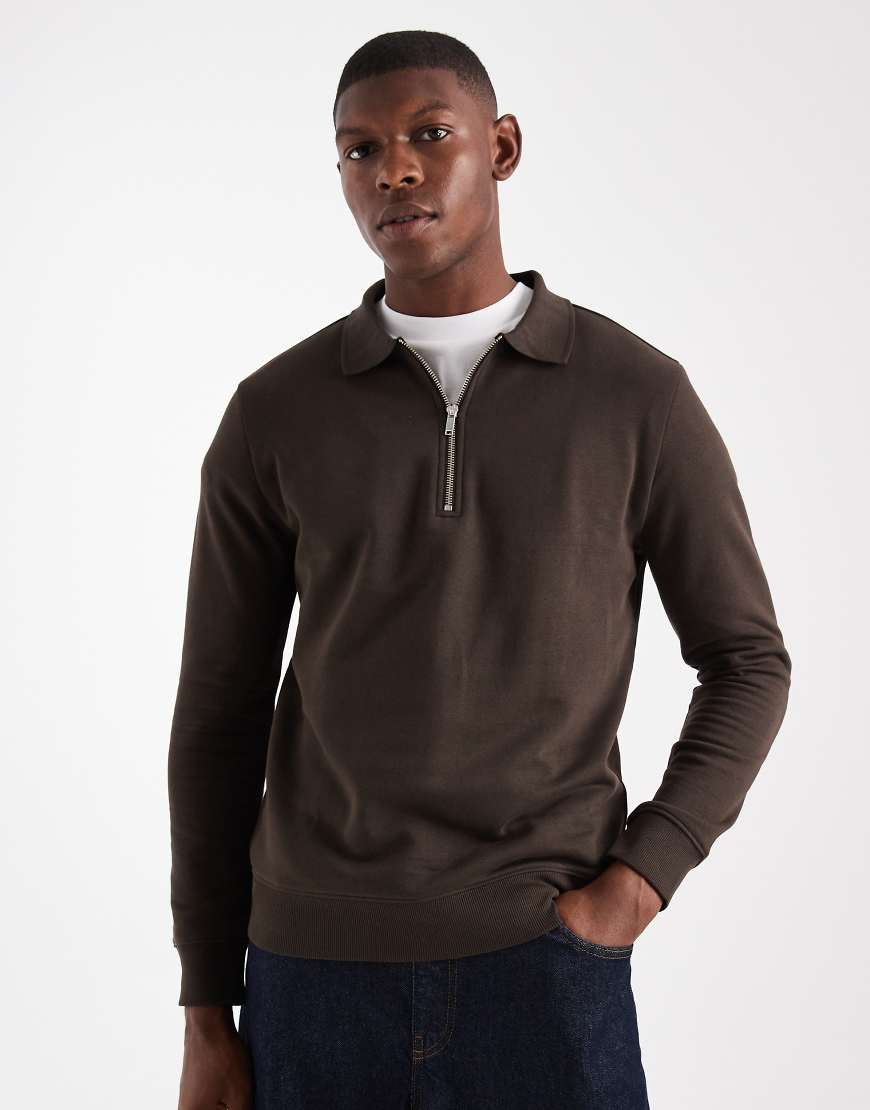 New Look - Sweatshirt in Dunkelbraun mit kurzem Reißverschluss-Brown von New Look