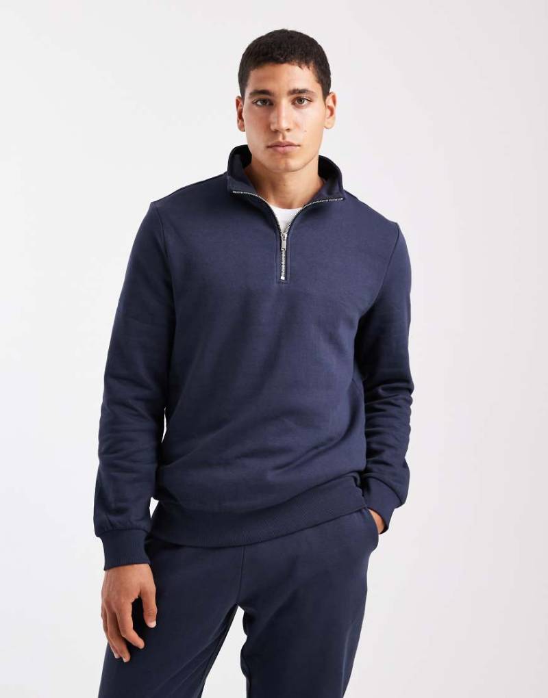 New Look - Sweatshirt in Marineblau mit kurzem Reißverschluss und Stehkragen von New Look