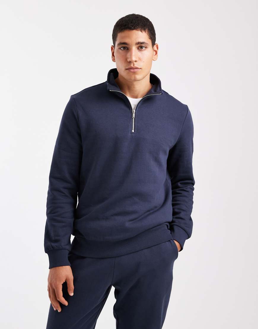New Look - Sweatshirt in Marineblau mit kurzem Reißverschluss und Stehkragen von New Look