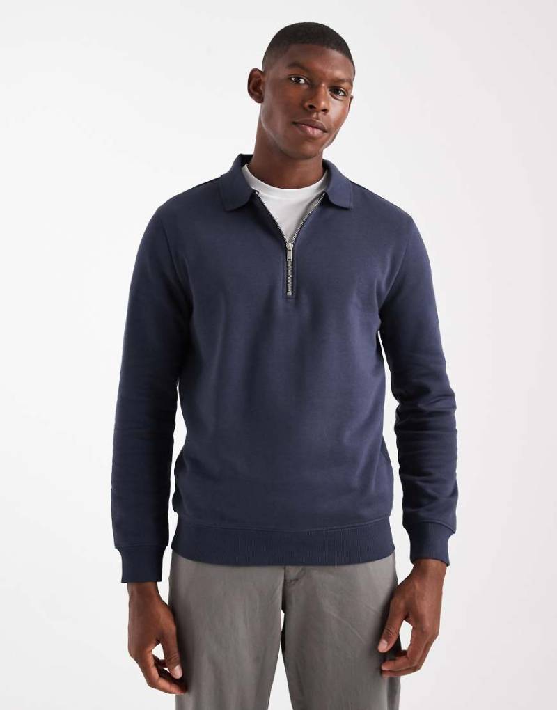 New Look - Sweatshirt in Marineblau mit kurzem Reißverschluss von New Look