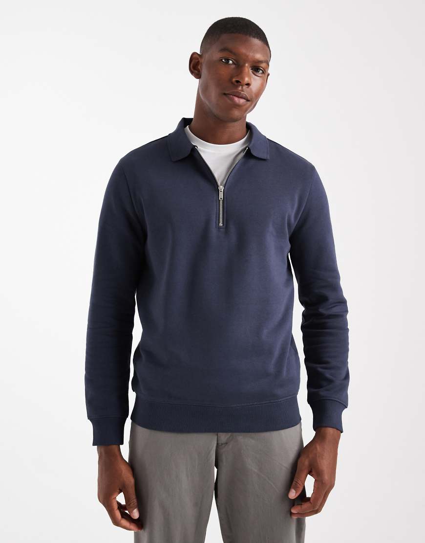 New Look - Sweatshirt in Marineblau mit kurzem Reißverschluss von New Look
