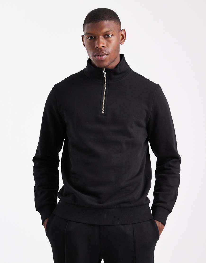 New Look - Sweatshirt in Schwarz mit kurzem Reißverschluss und Trichterkragen, 300 g/m² von New Look