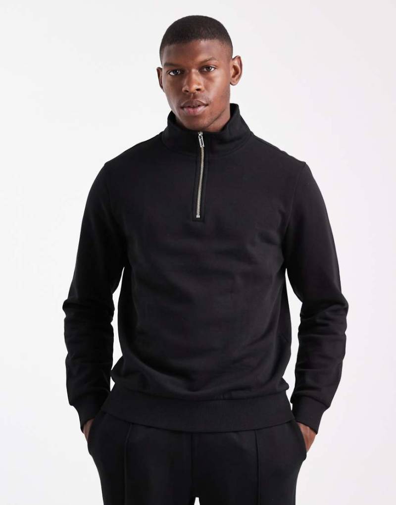New Look - Sweatshirt in Schwarz mit kurzem Reißverschluss und Trichterkragen, 300 g/m² von New Look