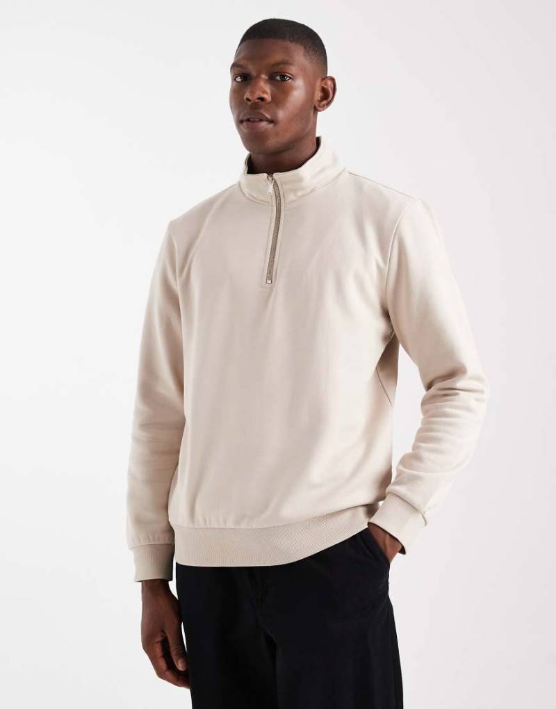 New Look - Sweatshirt in Steinbraun mit kurzem Reißverschluss und Stehkragen-Neutral von New Look