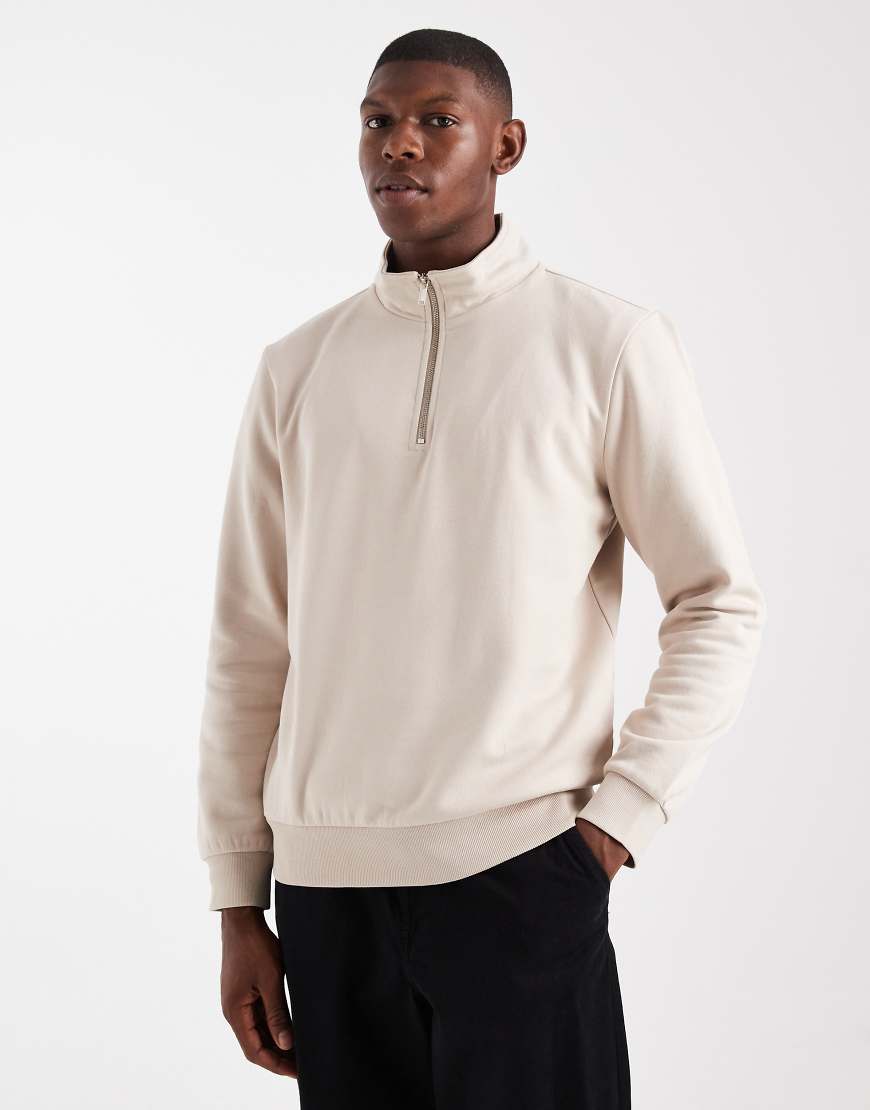 New Look - Sweatshirt in Steinbraun mit kurzem Reißverschluss und Stehkragen-Neutral von New Look