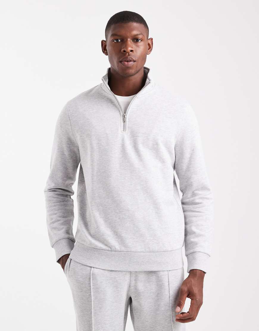 New Look - Sweatshirt in meliertem Grau mit kurzem Reißverschluss und Trichterkragen von New Look