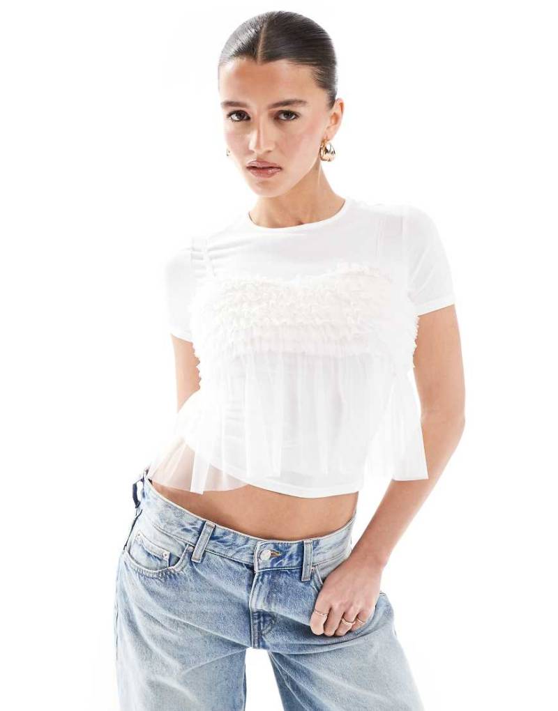 New Look - T-Shirt aus Tüll in Wollweiß von New Look