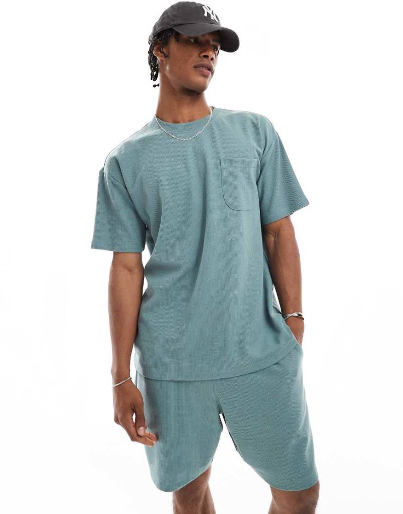 New Look - T-Shirt in Blau mit Waffelstruktur, Kombiteil von New Look