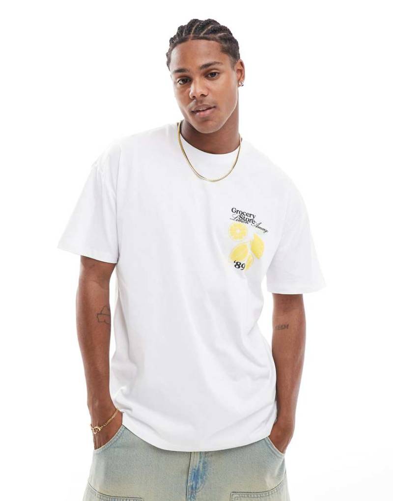 New Look - T-Shirt in Weiß mit Zitronen-Print von New Look