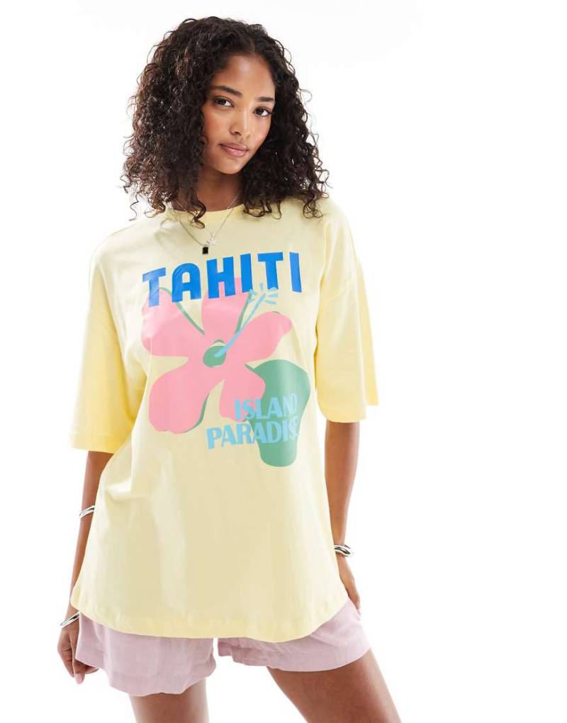 New Look - Tahiti - Oversize-T-Shirt in Gelb mit Logo von New Look