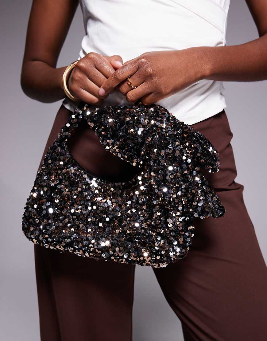 New Look - Tragetasche in Braun mit Pailletten und Schleife-Brown von New Look