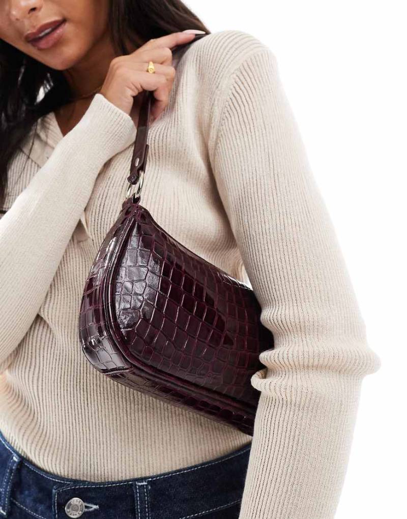 New Look - Umhängetasche in dunklem Kroko-Lila von New Look