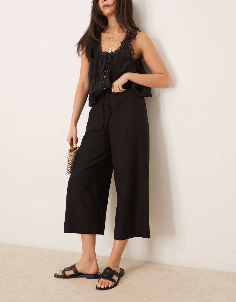 New Look - Verkürzte Leinenhose in Schwarz von New Look