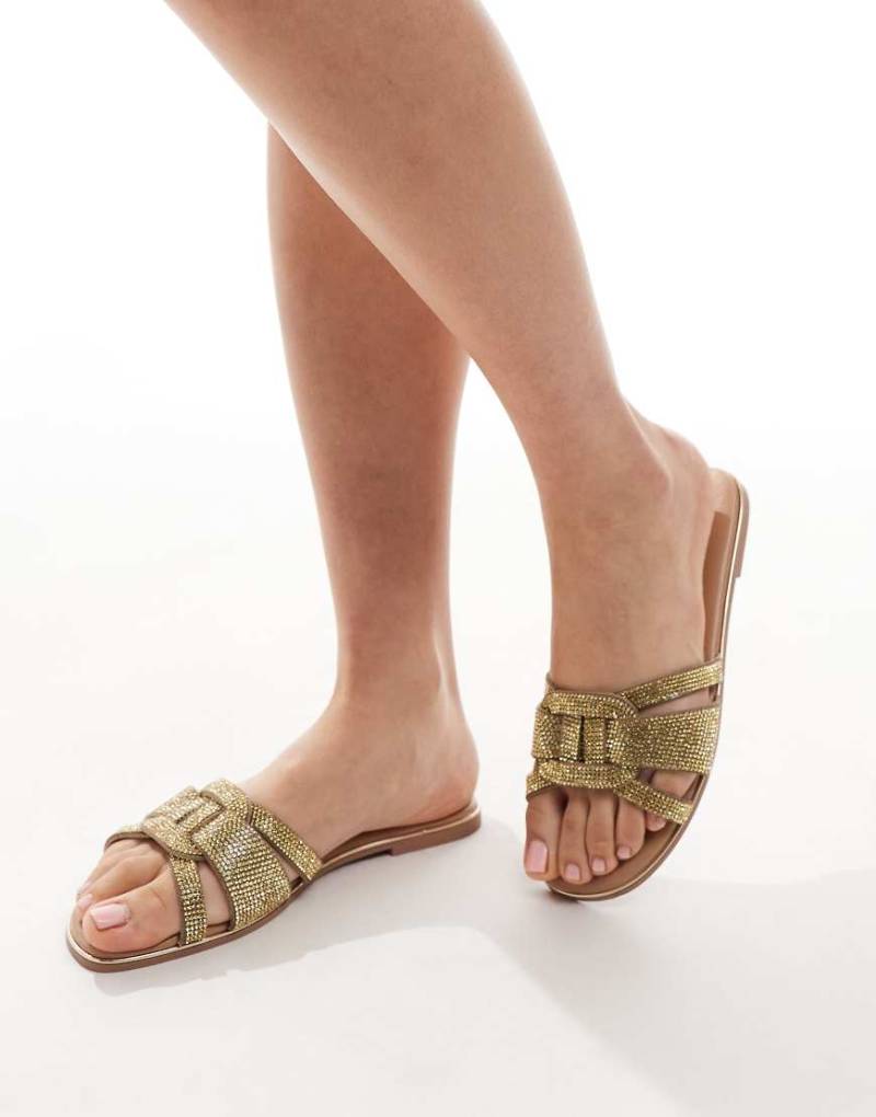 New Look - Verzierte goldfarbene Sandalen mit überkreuzten Riemen von New Look