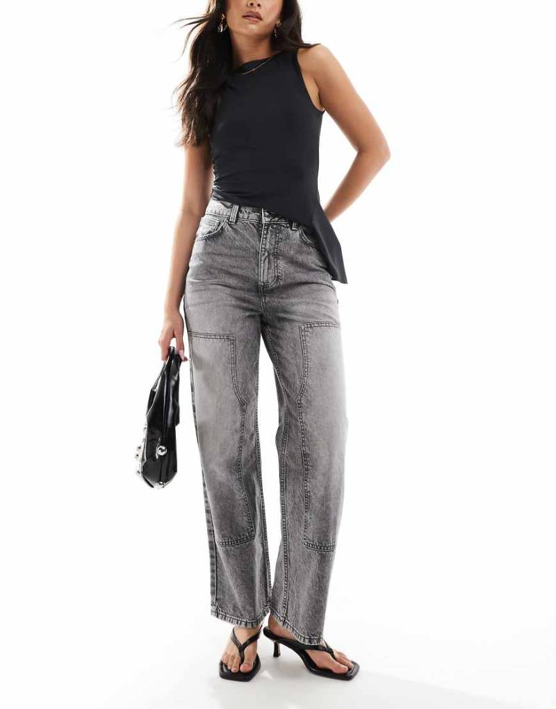 New Look - Weit geschnittene Carpenter-Jeans in verwaschenem Grau von New Look