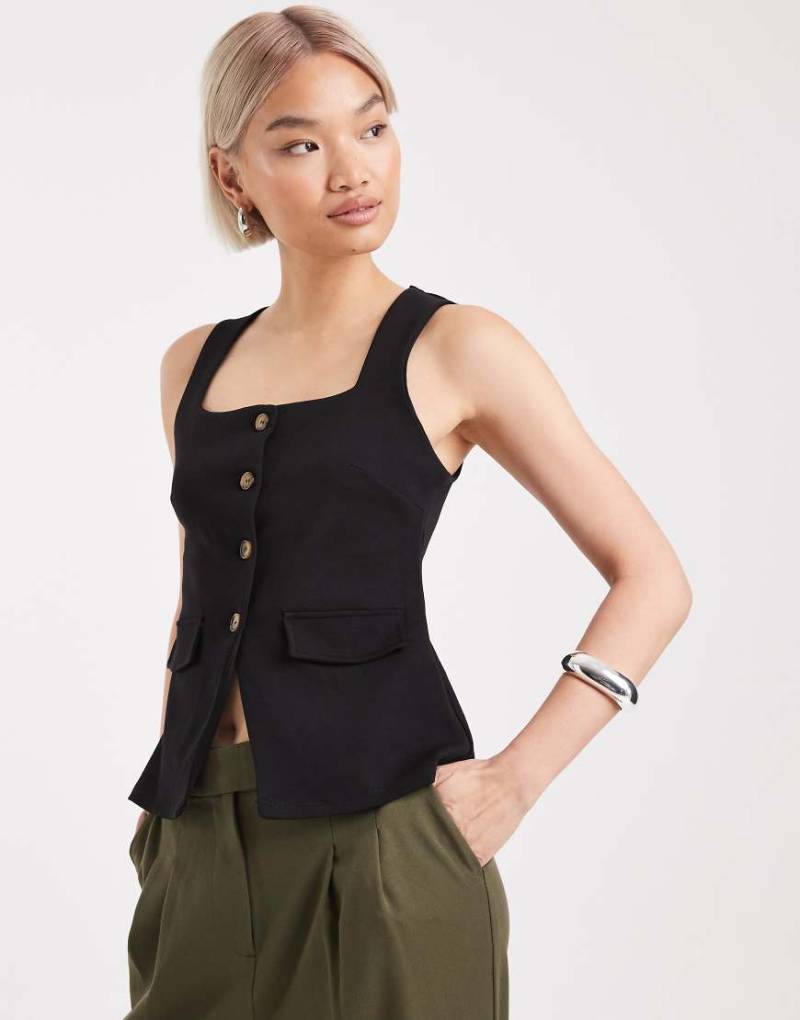 New Look - Weste aus Jersey in Schwarz mit eckigem Ausschnitt von New Look