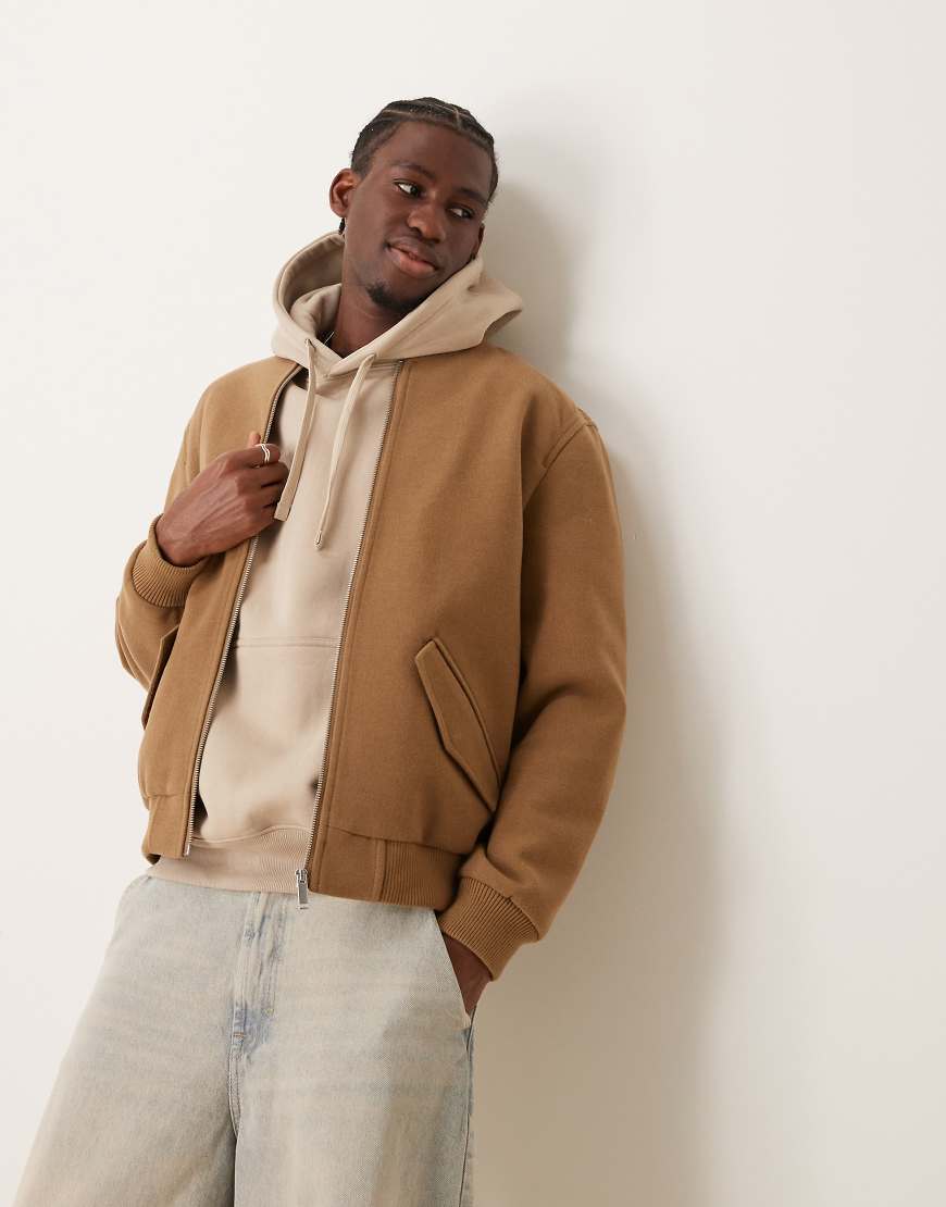 New Look - Bomberjacke in Wolloptik in Camel-Neutral von New Look