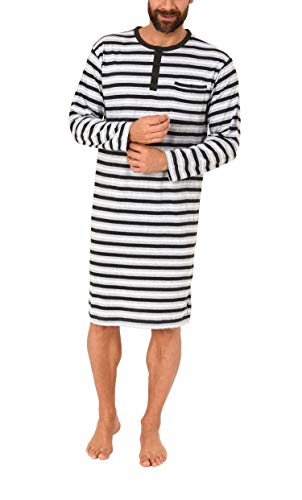 New Men by Normann Herren Nachthemd Langarm mit Knopfleiste - Streifenoptik - 61680, Größe2:58, Farbe:grau-Melange von New Men by Normann