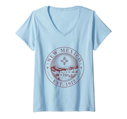 Damen New Mexico Boho State 1912 Trikot Zia Pueblo Desert Sunset T-Shirt mit V-Ausschnitt von New Mexico Boho State 1912 Tee Shirts Travelers