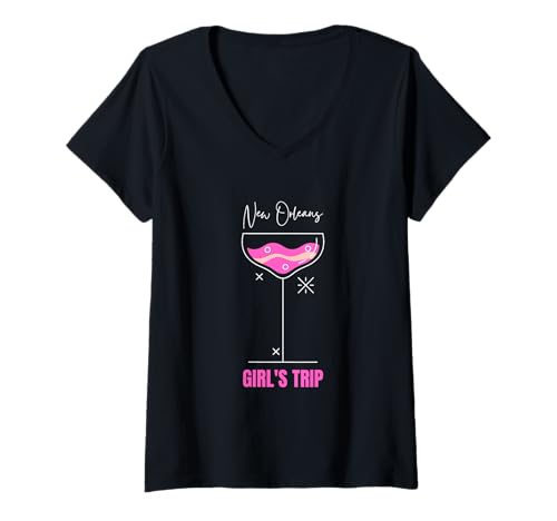 Damen Strandgetränk für Mädchen New Orleans Louisiana T-Shirt mit V-Ausschnitt von New Orleans Girls Trip Vacation Outfit