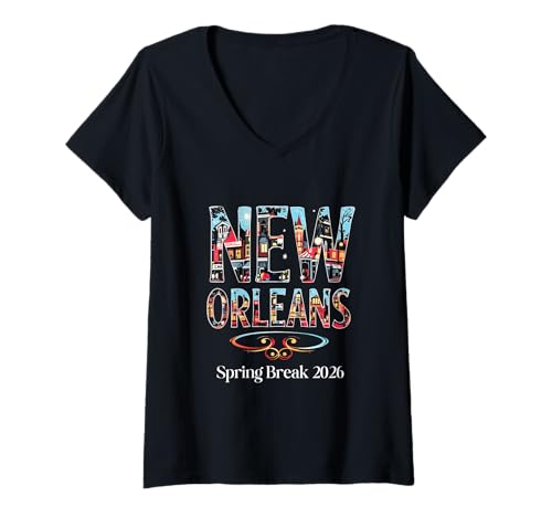 Damen New Orleans Louisiana Spring Break 2026 Urlaubsreisen T-Shirt mit V-Ausschnitt von New Orleans Louisiana Travel SB SPRING BREAK 2026