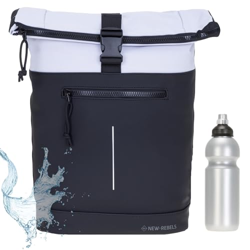 New Rebels Rucksack Damen Herren Plane Large Bag Kurierrucksack Roll-up Laptoprucksack Sport Fitness Backham 51.1332 Auswahl + Flasche bagboom (51.1332 00 Schwarz/Grau) von New Rebels