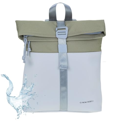 New Rebels Rucksack Damen Tasche Fashion klein Damenrucksack Mini Handtasche Plane wasserabweisend New York Backham small 51.1331 + Schlüsseletui bagboom (Ferron Grau/Oliv 08) von New Rebels