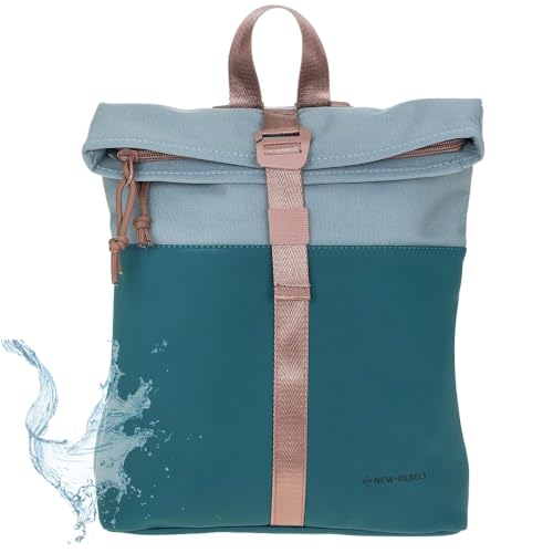 New Rebels Rucksack Damen Tasche Fashion klein Damenrucksack Mini Handtasche Plane wasserabweisend New York Backham small 51.1331 + Schlüsseletui bagboom (Ferron Petrol/Grau 75) von New Rebels