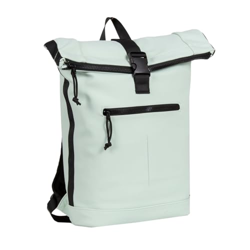 New Rebels Unisex Wasserabweisender Rolltop-Rucksack – 21l Rolltop-Backpack mit 15,6-Zoll-Laptopfach – Reiserucksack mit Klickverschluss – Rucksack mit Vordertasche – flexible Aufbewahrung - Mintblau von New Rebels
