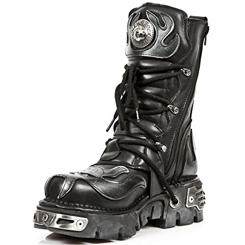 New Rock 107-S2 Stiefel Schwarz Silber Gothisches Design Lederboots von New Rock