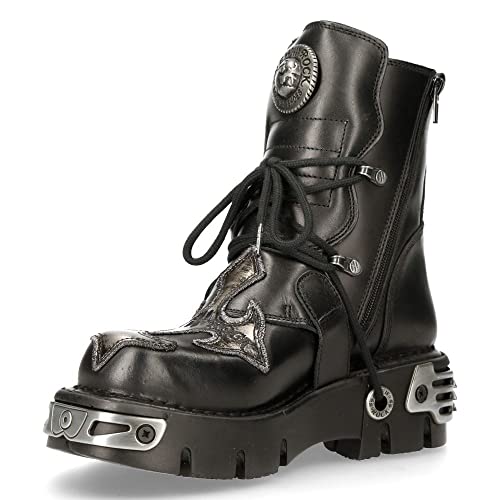 407-S1 Herrenstiefel Silber Schwarz Reaktor Design Echtleder Boots von New Rock