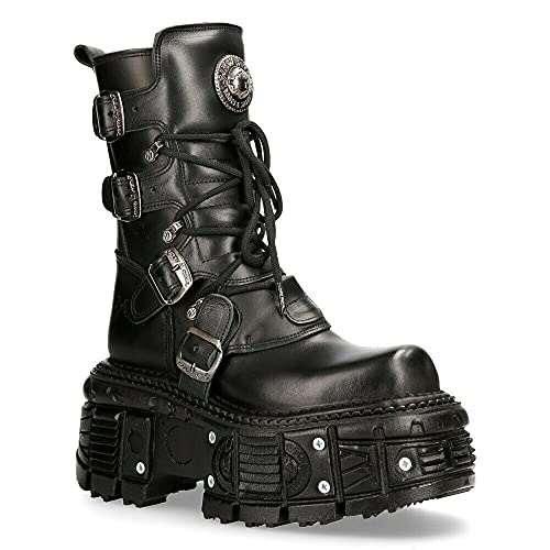 NEW ROCK BOOTS TANK373-S1 Schwarz Leder Unisex Kombat Biker Goth Punk Design Boots von New Rock